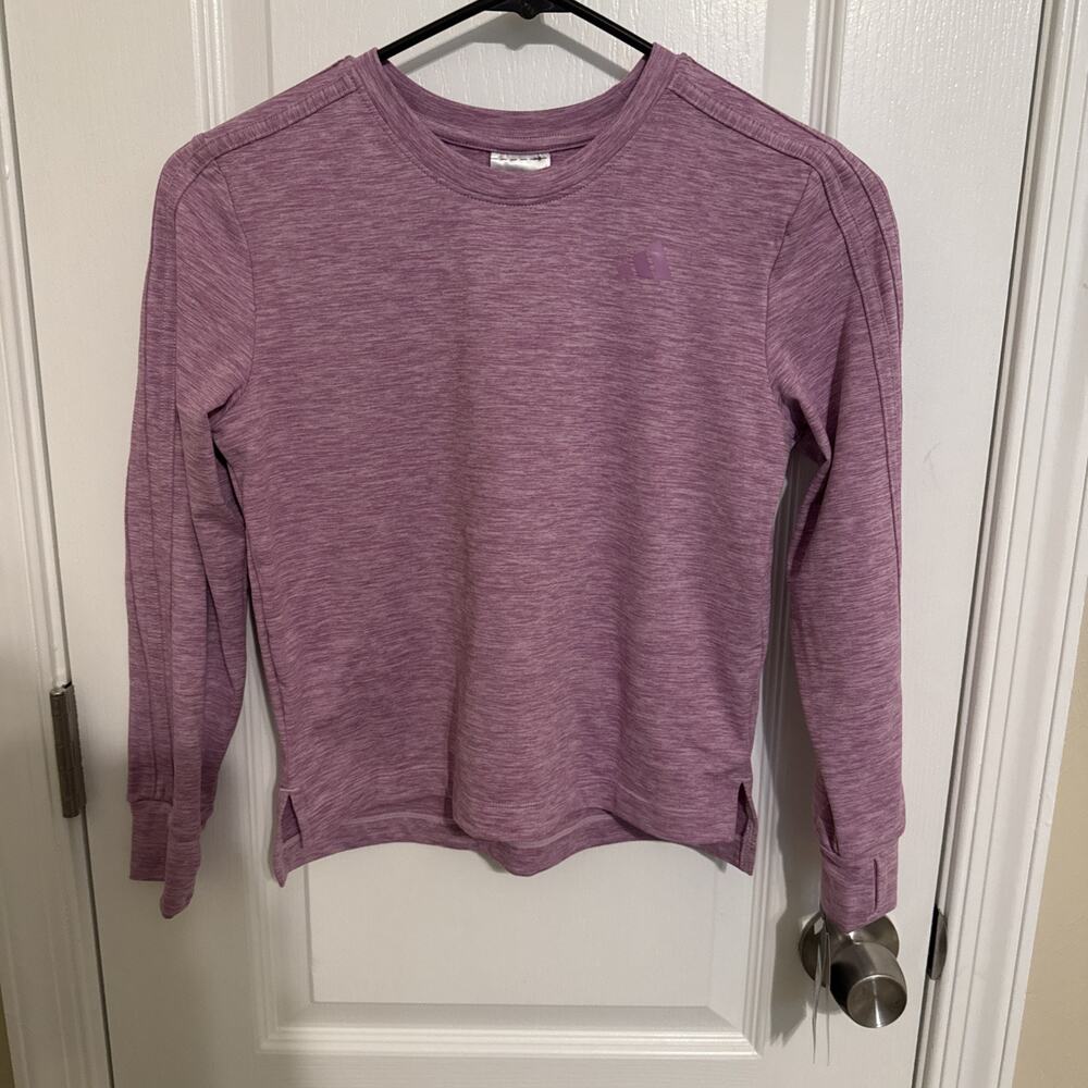 ADIDAS NEW Small (7/8) girls Purple long sleeve melange training tee NWT